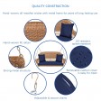 Honey Resin Wicker Porch Swing with Midnight Blue Cushion