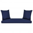Honey Resin Wicker Porch Swing with Midnight Blue Cushion