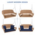 Honey Resin Wicker Porch Swing with Midnight Blue Cushion