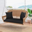 Honey Resin Wicker Porch Swing with Black Cushion
