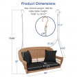 Honey Resin Wicker Porch Swing with Black Cushion