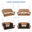 Honey Resin Wicker Porch Swing with Black Cushion