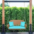 Honey Resin Wicker Porch Swing with Sky Blue Cushion