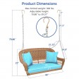 Honey Resin Wicker Porch Swing with Sky Blue Cushion