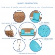 Honey Resin Wicker Porch Swing with Sky Blue Cushion