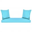 Honey Resin Wicker Porch Swing with Sky Blue Cushion