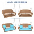 Honey Resin Wicker Porch Swing with Sky Blue Cushion