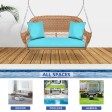 Honey Resin Wicker Porch Swing with Sky Blue Cushion