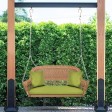 Honey Resin Wicker Porch Swing with Sage Green Cushion