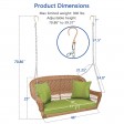 Honey Resin Wicker Porch Swing with Sage Green Cushion