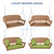 Honey Resin Wicker Porch Swing with Sage Green Cushion