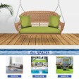 Honey Resin Wicker Porch Swing with Sage Green Cushion