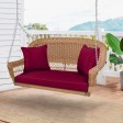 Honey Resin Wicker Porch Swing with Red Cushion