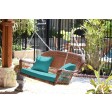 Honey Resin Wicker Porch Swing with Turquoise Cushion