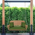 Honey Resin Wicker Porch Swing with Hunter Green Cushion