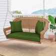 Honey Resin Wicker Porch Swing with Hunter Green Cushion