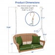 Honey Resin Wicker Porch Swing with Hunter Green Cushion