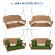 Honey Resin Wicker Porch Swing with Hunter Green Cushion