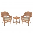 Honey Wicker Chair And End Table Set With Tan Chair Cushion