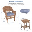 Honey Wicker Chair And End Table Set With Steel Blue Chair Cushion