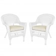 White Wicker Chair With Ivory Cushion - Set of 2