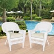 White Wicker Chair With Ivory Cushion - Set of 2