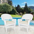 White Wicker Chair With Ivory Cushion - Set of 2