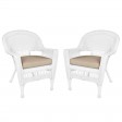 White Wicker Chair With Tan Cushion - Set of 2