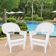 White Wicker Chair With Tan Cushion - Set of 2