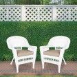 White Wicker Chair With Tan Cushion - Set of 2