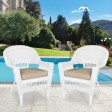 White Wicker Chair With Tan Cushion - Set of 2