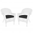 White Wicker Chair With Black Cushion - Set of 2
