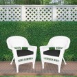 White Wicker Chair With Black Cushion - Set of 2