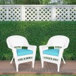 White Wicker Chair With Sky Blue Cushion - Set of 2