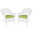 White Wicker Chair With Sage Green Cushion - Set of 2