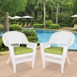 White Wicker Chair With Sage Green Cushion - Set of 2