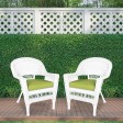 White Wicker Chair With Sage Green Cushion - Set of 2
