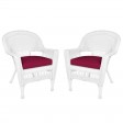 White Wicker Chair With Red Cushion - Set of 2