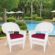 White Wicker Chair With Red Cushion - Set of 2