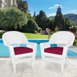 White Wicker Chair With Red Cushion - Set of 2