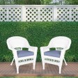 White Wicker Chair With Steel Blue Cushion - Set of 2