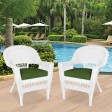 White Wicker Chair With Hunter Green Cushion - Set of 2
