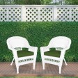White Wicker Chair With Hunter Green Cushion - Set of 2