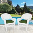 White Wicker Chair With Hunter Green Cushion - Set of 2