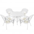 5pc White Wicker Dining Set - Ivory Cushions