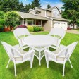 5pc White Wicker Dining Set - Ivory Cushions