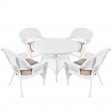 5pc White Wicker Dining Set - Tan Cushions