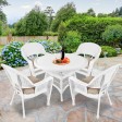 5pc White Wicker Dining Set - Tan Cushions