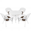 5pc White Wicker Dining Set - Brown Cushions