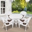 5pc White Wicker Dining Set - Brown Cushions